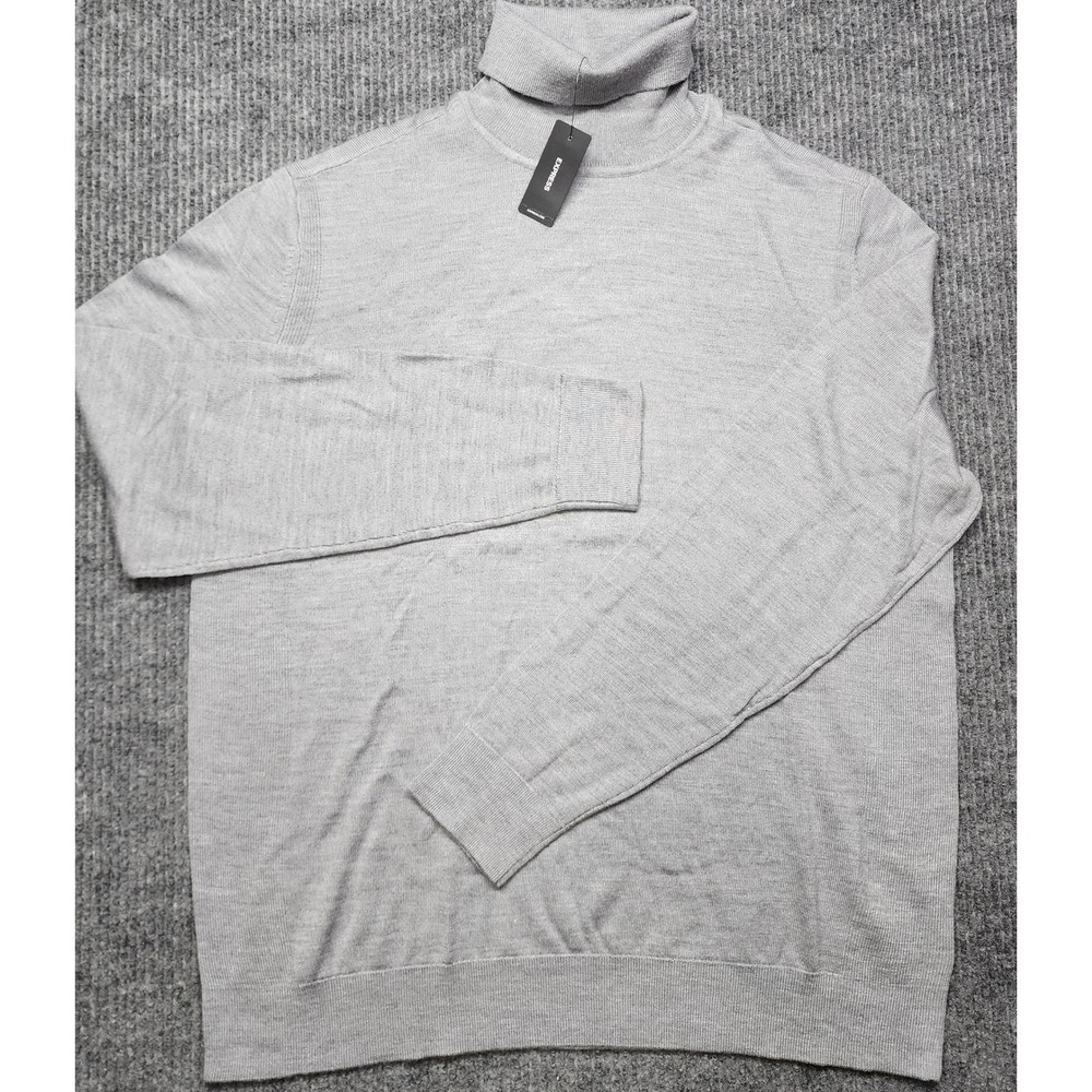 Express Mens Gray Wool Blend Turtleneck Sweater Long Sleeve Pullover New